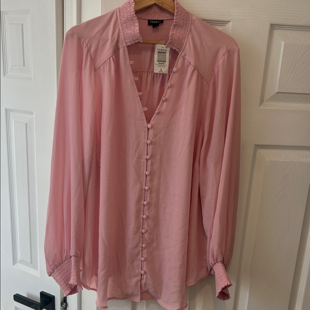 torrid Blush Pink Smocked Collar Button-Front Blouse